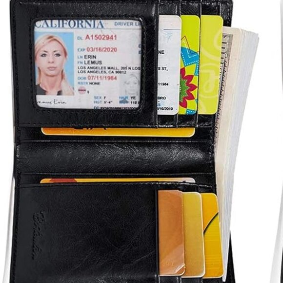 BOSTANTEN Women Leather RFID Blocking Small Bifold Zipper Pocket Wallet - Black - Picture 8 of 11
